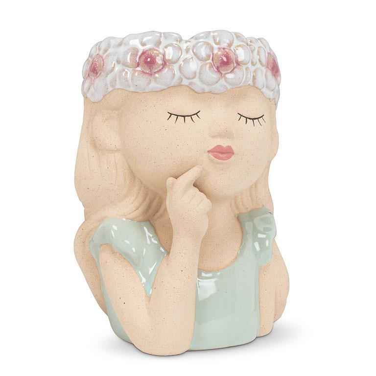 Girl With Floral Design Planter