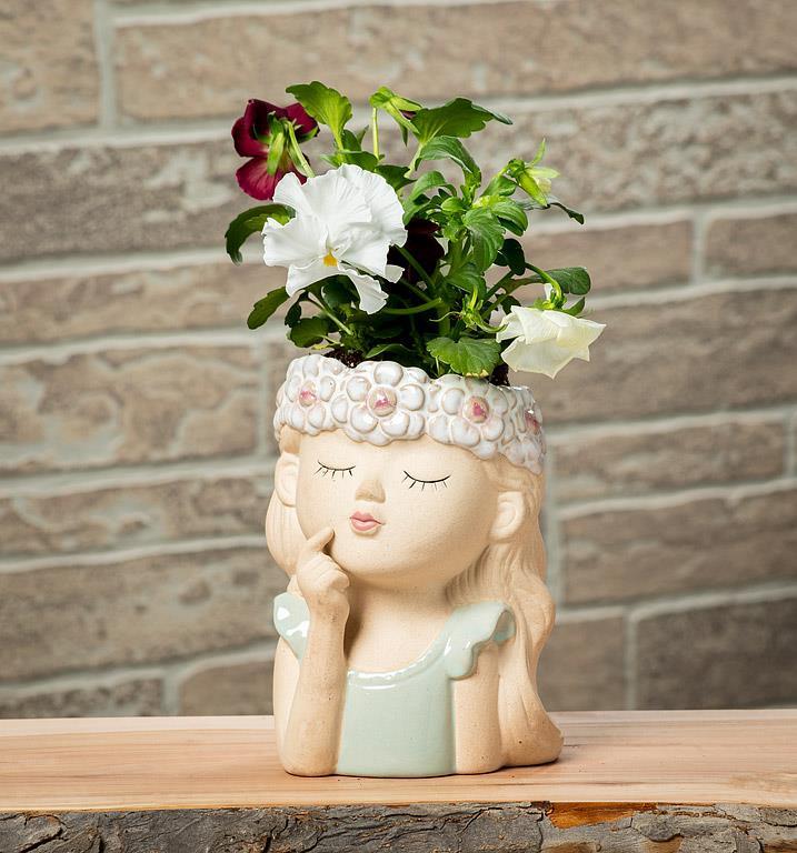 Girl With Floral Design Planter