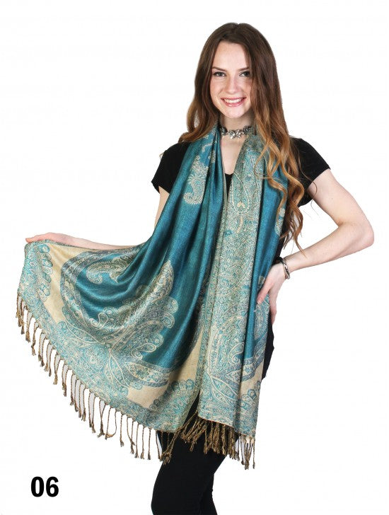 Pashmina - Teal & Beige Paisley Print