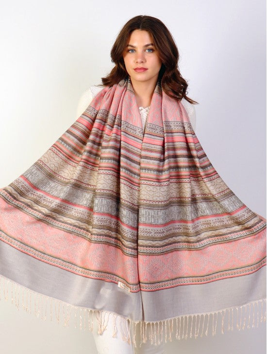 Pashmina - Pink & Grey Striped Print