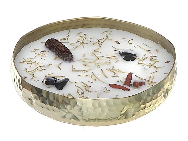 Botanical Soy 4 Wick Candle in Gold Dish 10.6 oz - Mahogany Oak