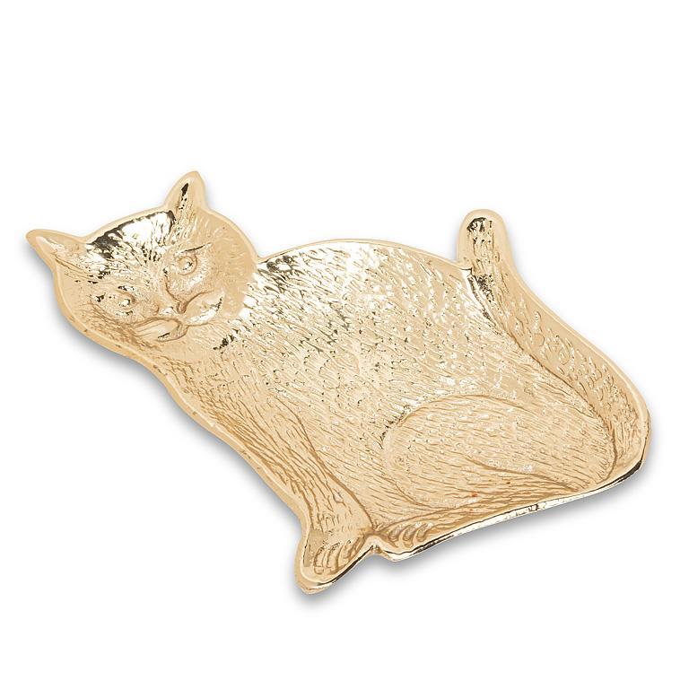 Gold Sitting Cat Trinket Dish