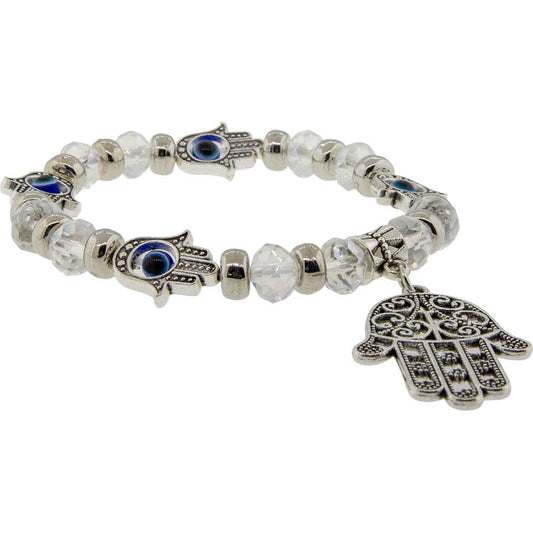 Evil Eye Bracelet - White Glass Beads