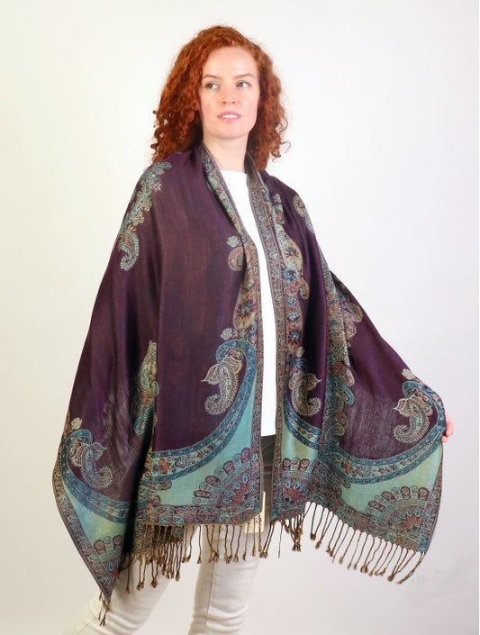 Pashmina - Dark Purple & Turquoise Paisley Print