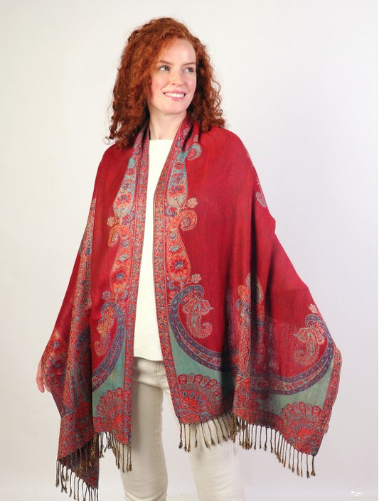 Pashmina - Red & Turquoise Paisley Print