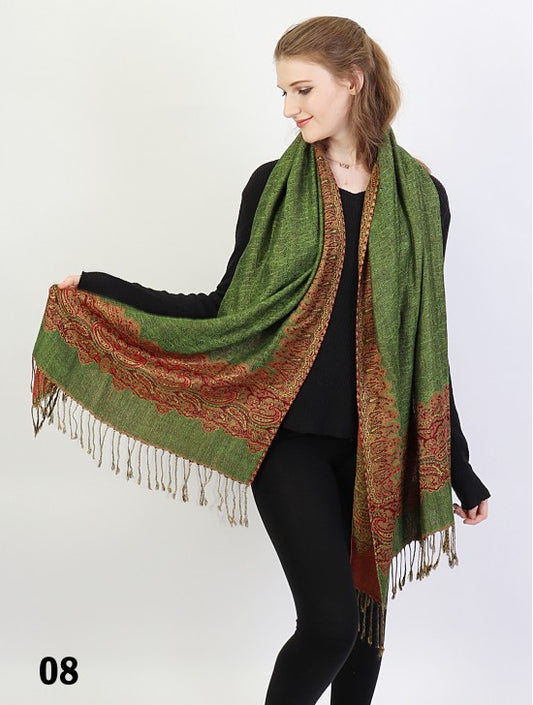 Pashmina - Green Paisley Print