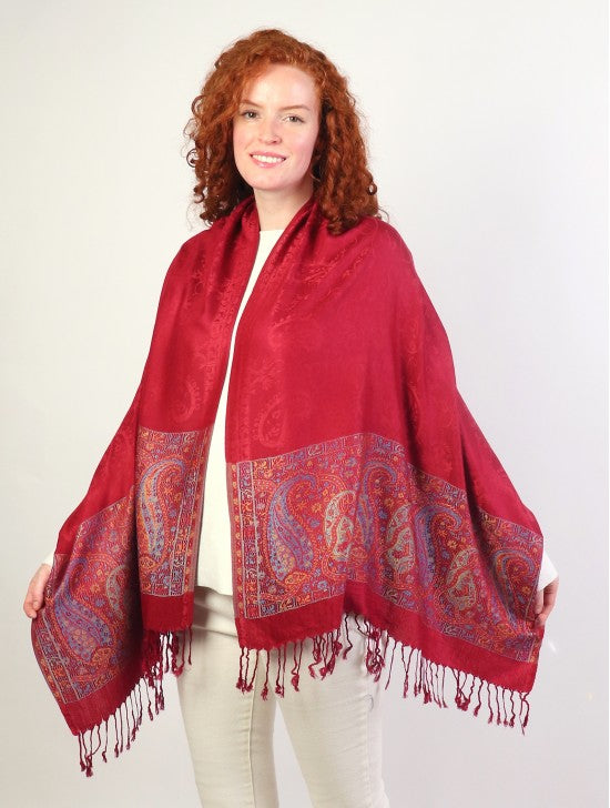 Pashmina - Deep Red Paisley Print