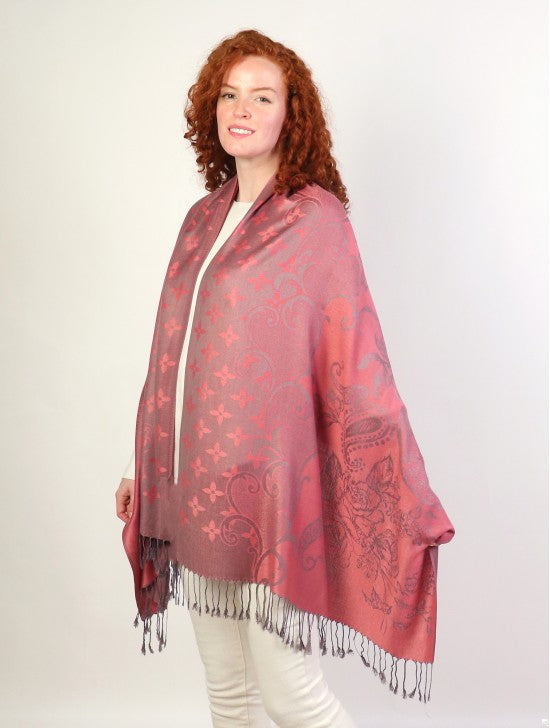 Pashmina - Red Floral Paisley Print