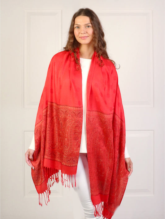 Pashmina - Red Paisley & Dot Pattern