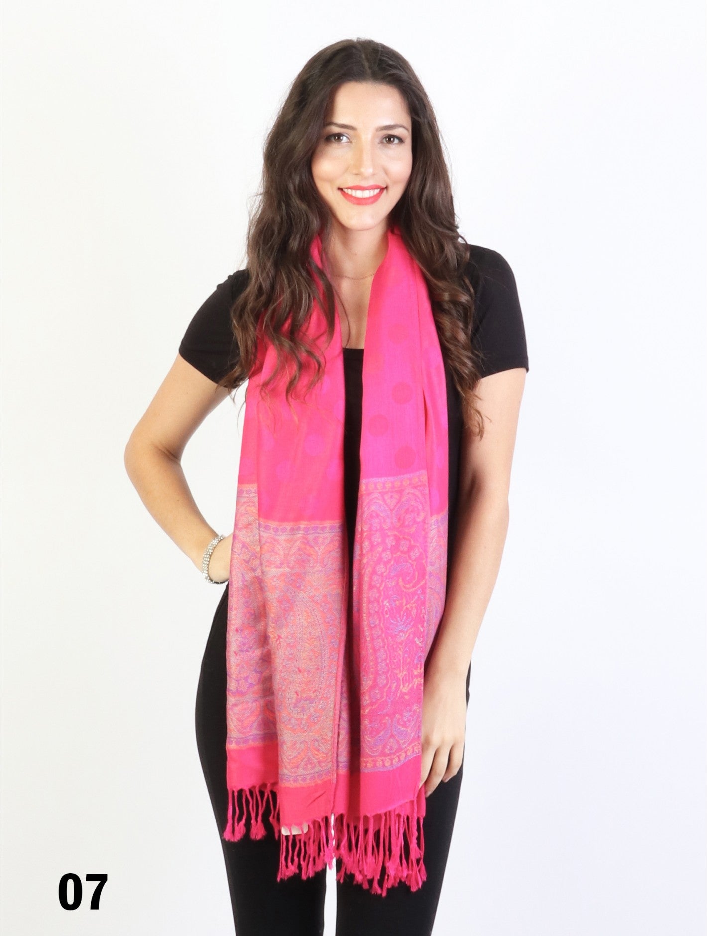 Pashmina - Pink Paisley & Dot Pattern