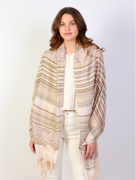 Pashmina - Cream Striped Print