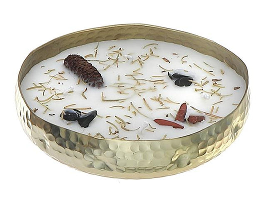 Botanical Soy 4 Wick Candle in Gold Dish 10.6 oz - Mahogany Oak