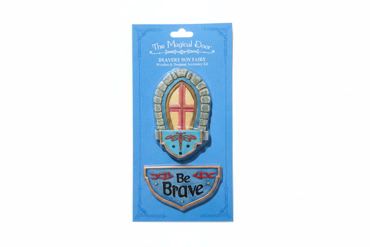 Bravery Boy Fairy window and banner accessory kit featuring colorful stone design and 'Be Brave' message.